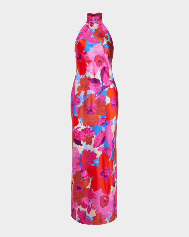 Tatiana Floral-Print Halter Column Gown